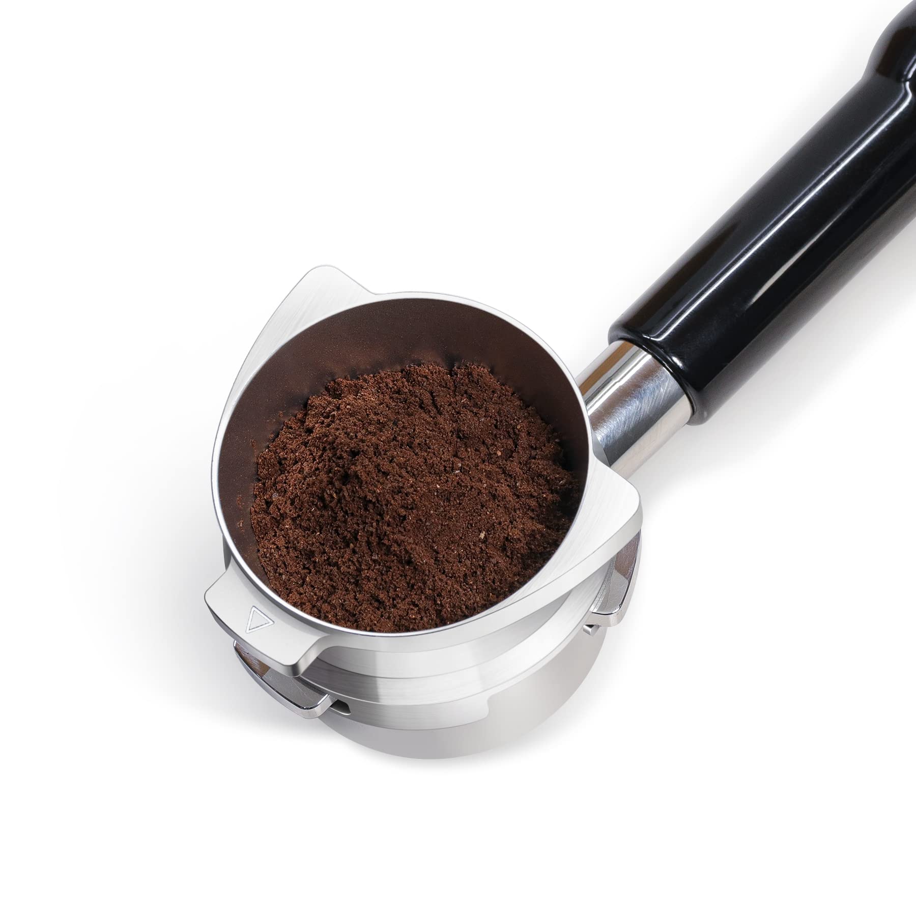 FIRJOY funnel positioned under grinder illustrating hands-free dosing benefit