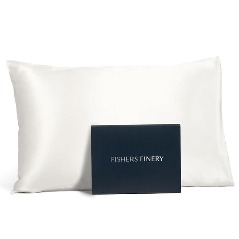 Fishers Finery front view showing clean white silk and neat seam, luxurious comfort