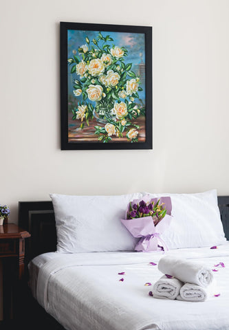 Fisnish framed poster on a living room wall, enhancing room decor instantly