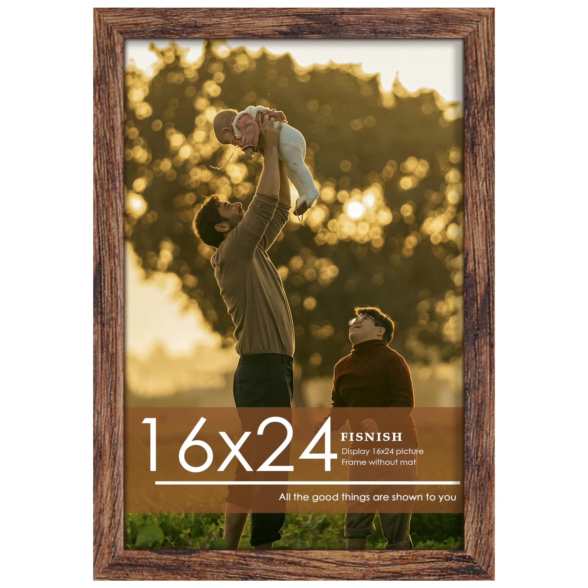 Fisnish brown frame front view showing clean poster display and polished look