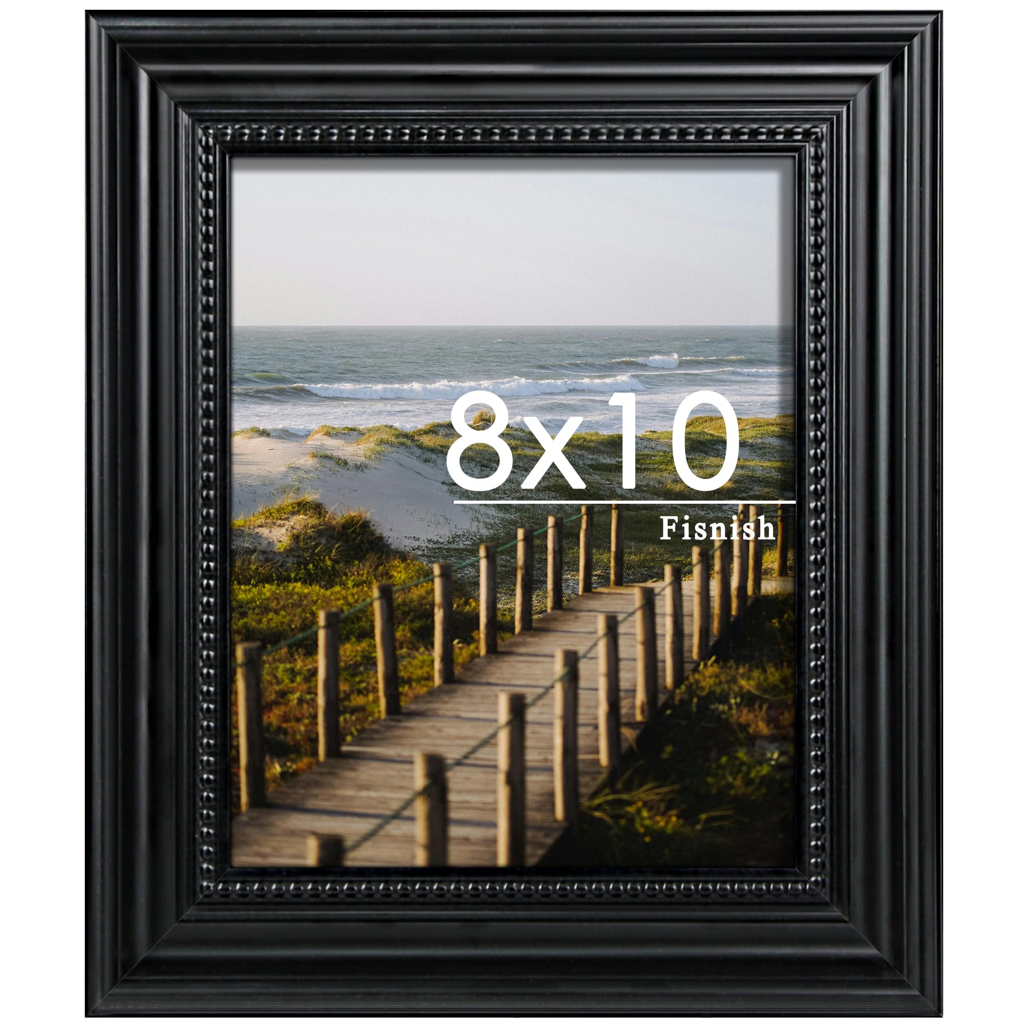 Fisnish front view showing black 8x10 frame and clear display benefit