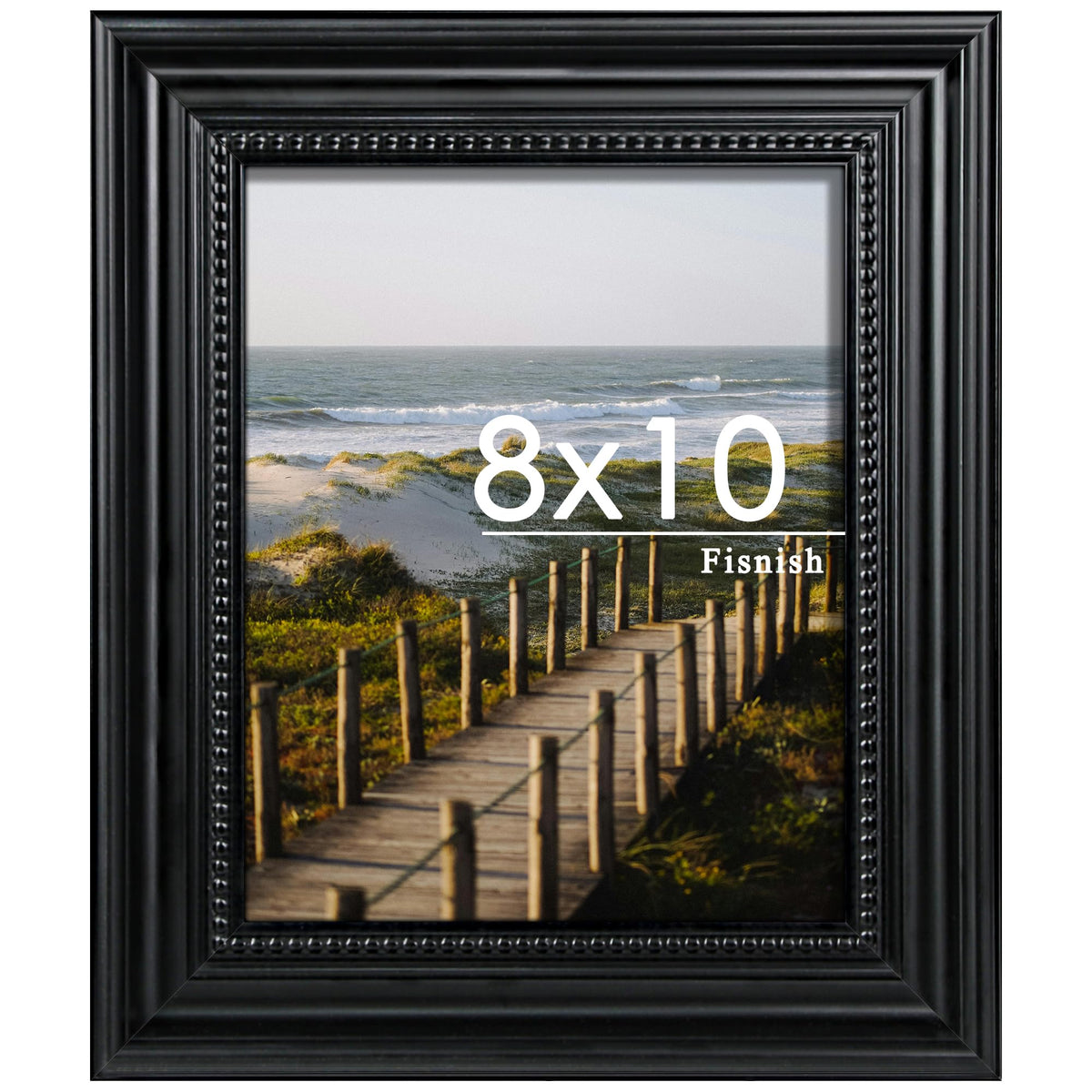 Fisnish front view showing black 8x10 frame and clear display benefit