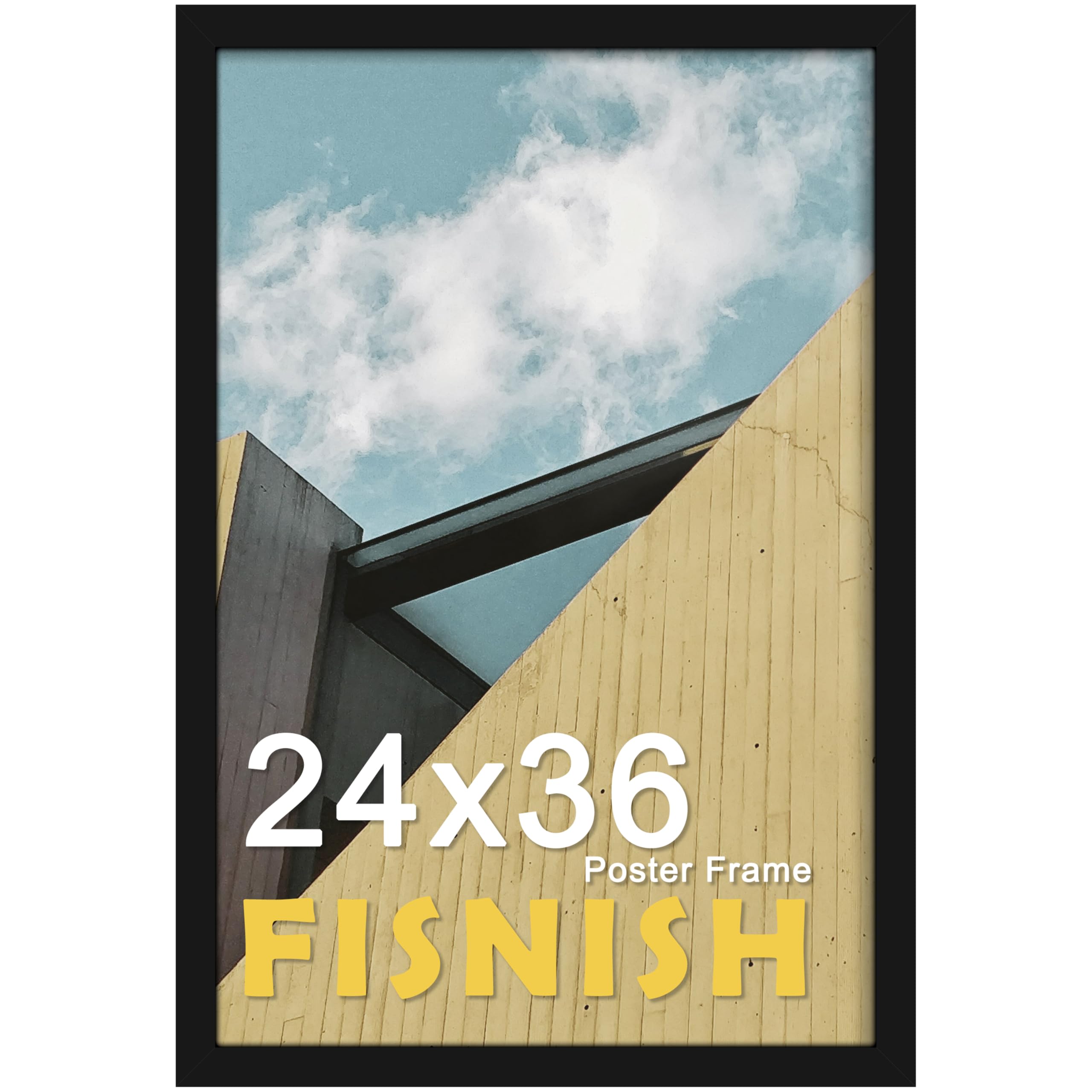 Fisnish front view of 24x36 black frame showing sleek profile and clear display benefit