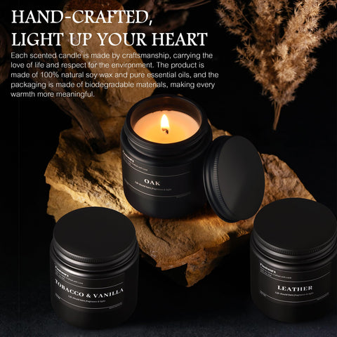 fissiworx leather candle burning in low light, demonstrating cozy smoky ambiance