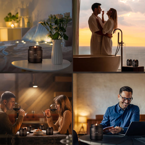 fissiworx candles displayed on a den shelf, adding masculine decor and refined scent