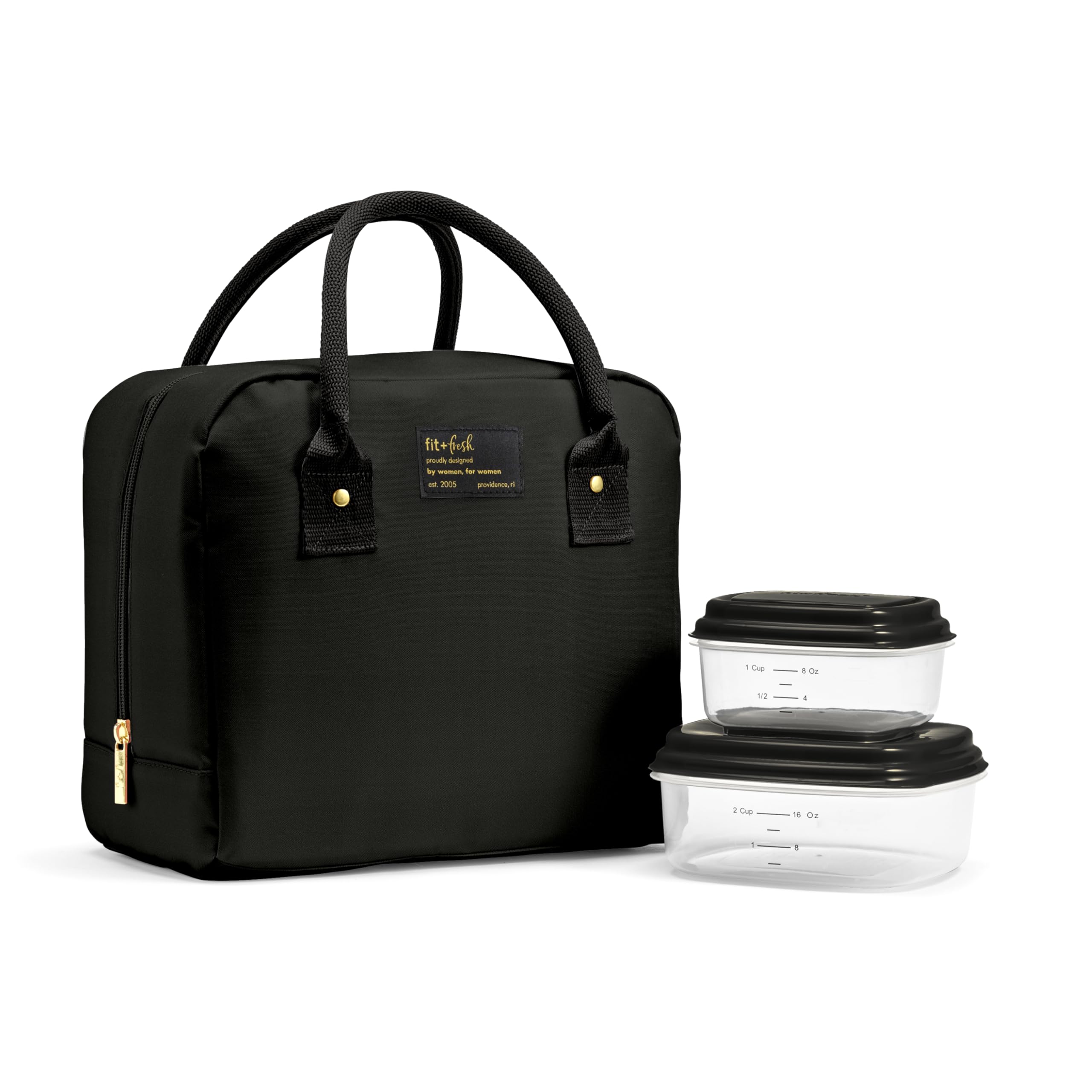 Fit & Fresh front view showing black lunch bag and stylish carry benefit