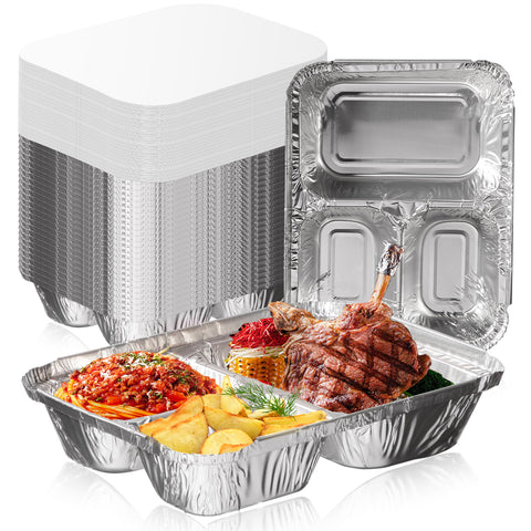 Fit Meal Prep front view of 50-pack box showing pans and lids for easy serving