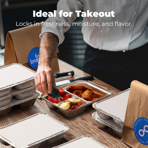 Fit Meal Prep stacked pans and lids saving storage space and simplifying transport