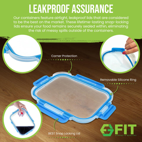 FIT Strong & Healthy top view of 3-compartment glass container showing divided sections for variety