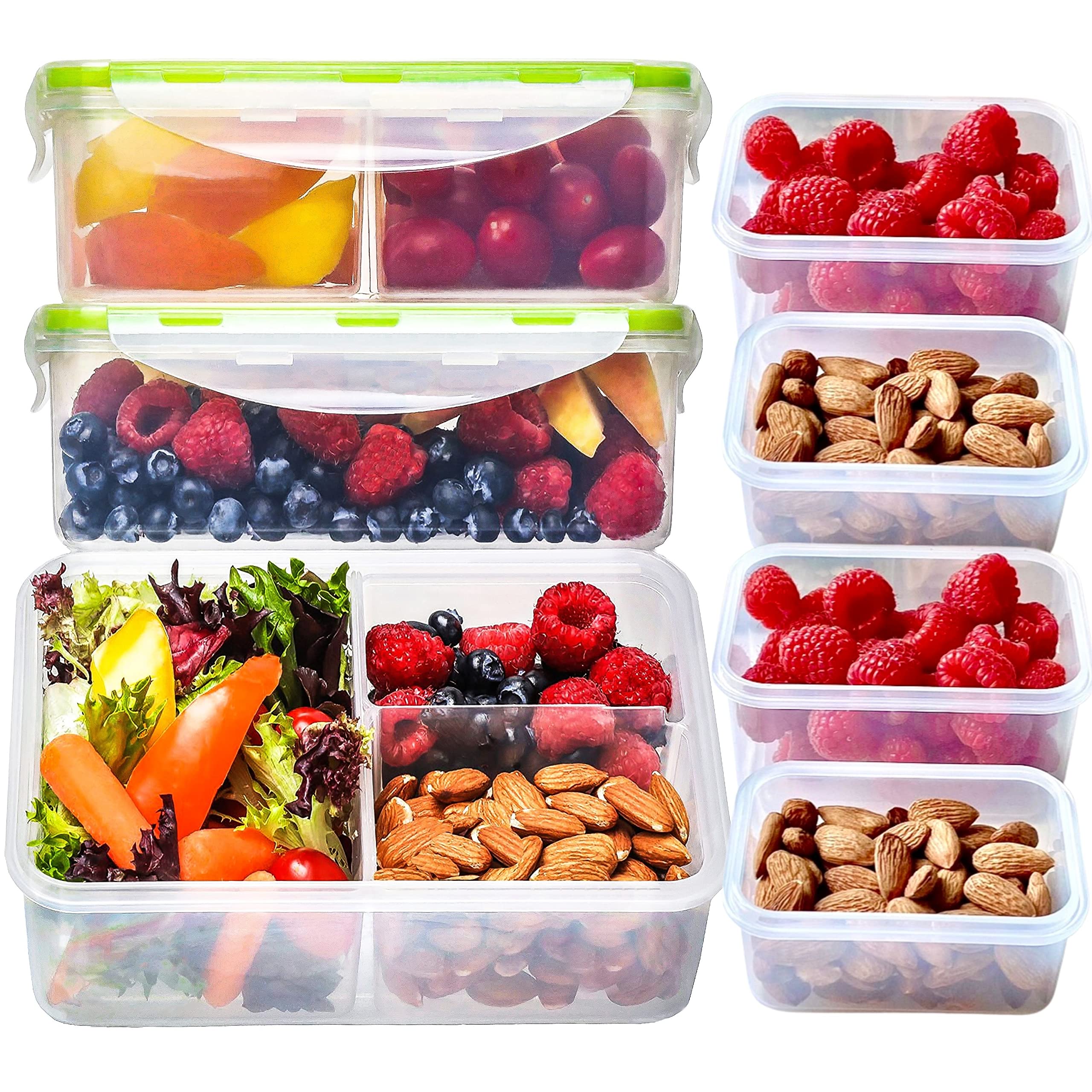 FIT Strong & Healthy front view of clear 7-pack bento boxes showing stackable benefit