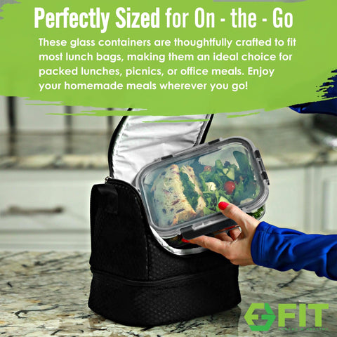 FIT Strong & Healthy glass container in oven demonstrating oven-safe convenience