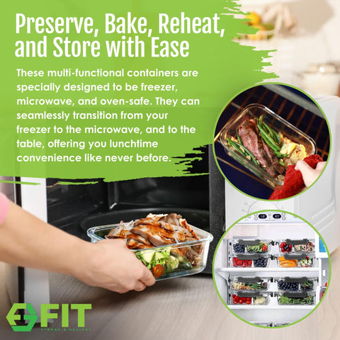 FIT Strong & Healthy stacked containers in fridge saving space and organization