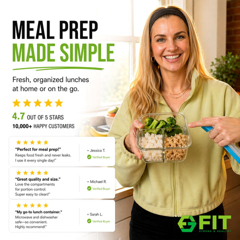 FIT Strong & Healthy packed inside a lunch bag ready to go showing leak-resistant portability