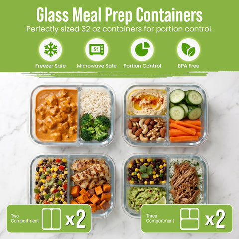 FIT Strong & Healthy glass container in oven to table scene showing oven-safe meal preparation convenience