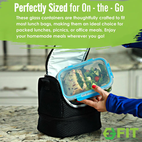 FIT Strong & Healthy stacked containers inside fridge showing compact storage and space-saving benefit