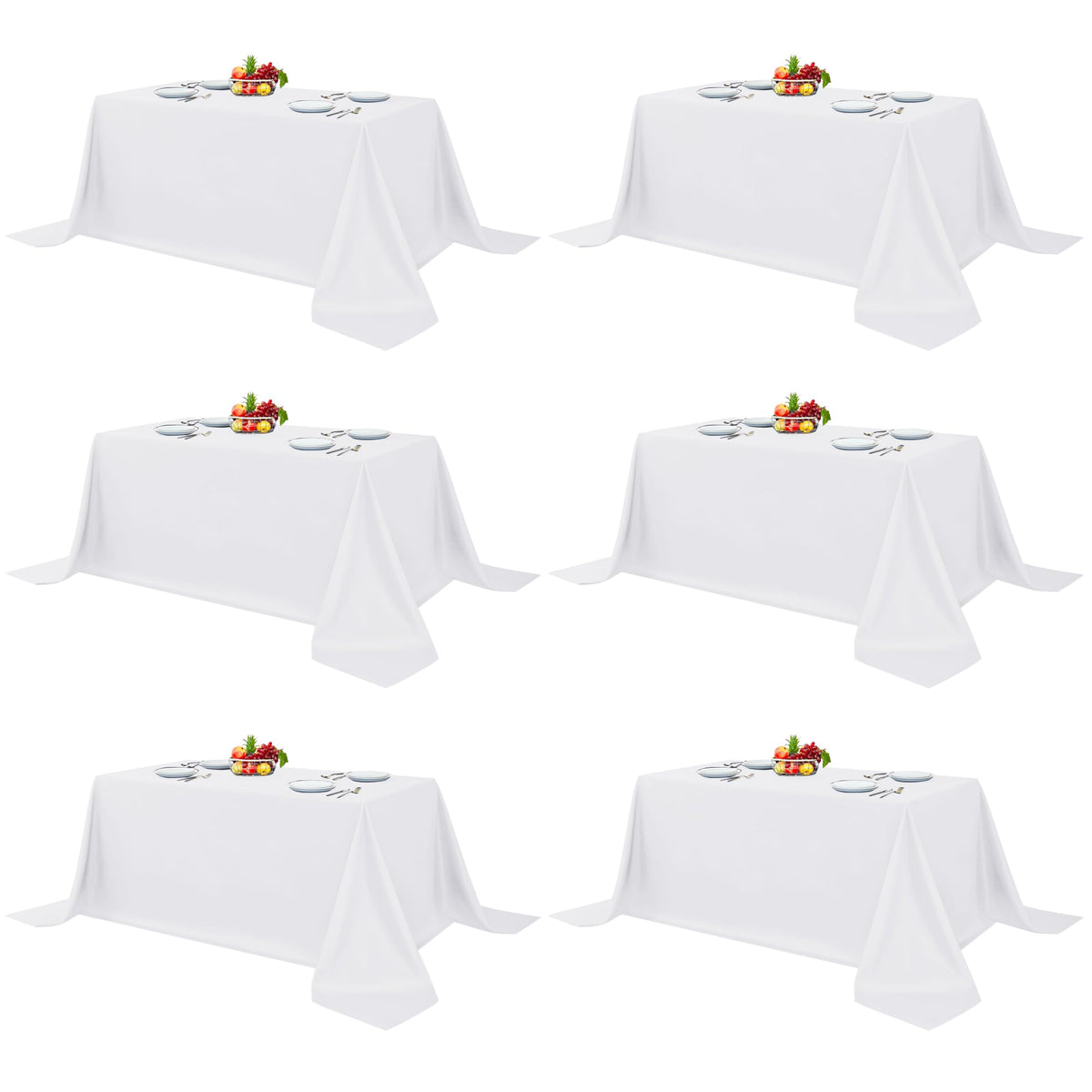 Fitable front packaging showing six white tablecloths and quantity