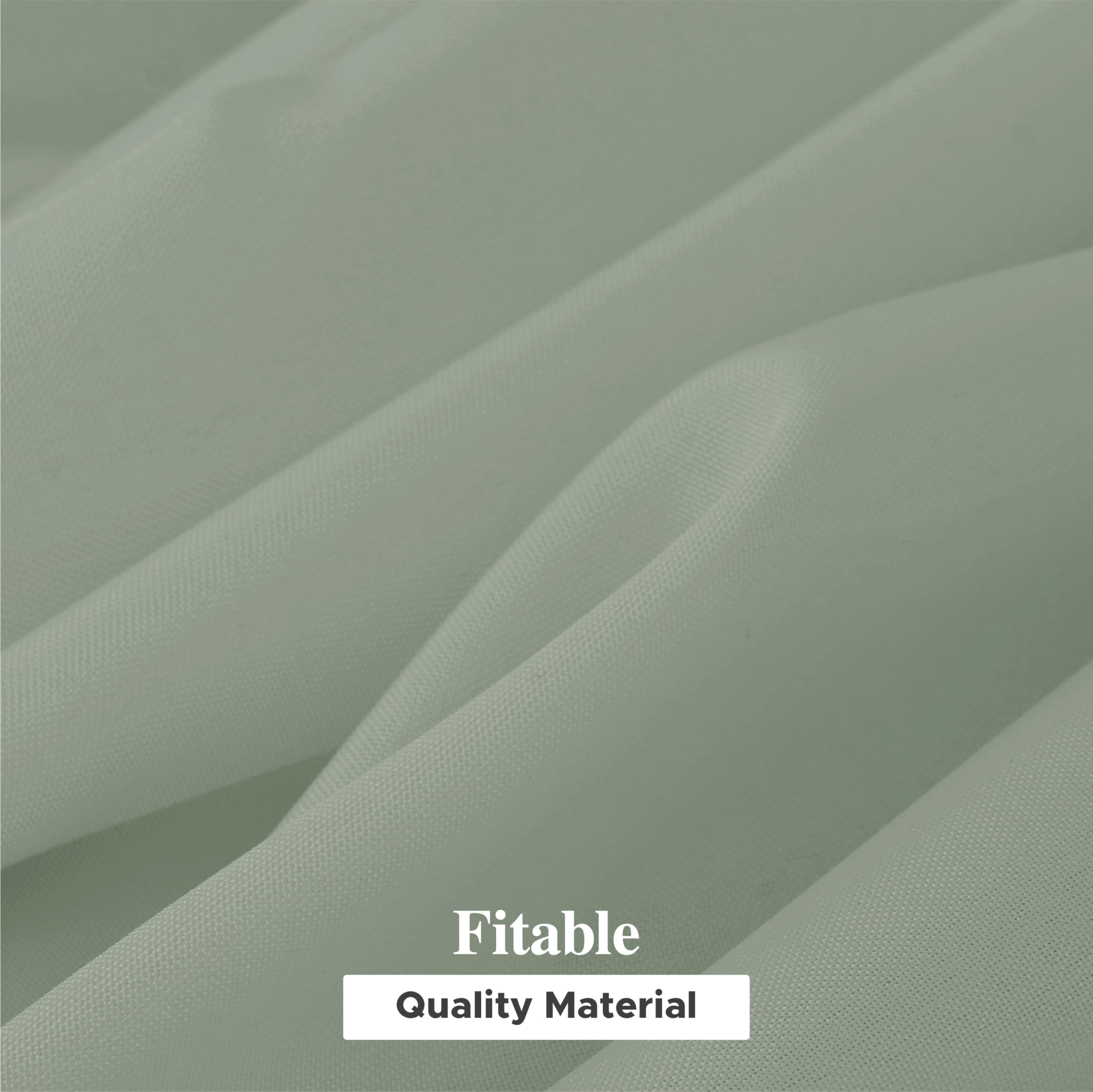 Fitable size tag close-up showing 70 x 120 inch dimensions and polyester material