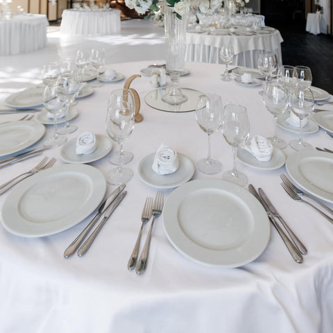 Fitable side profile showing 70-inch drape over a 48-inch table