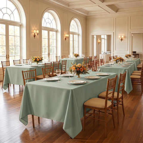Fitable tablecloth spread on rectangular table offering smooth drape and protection