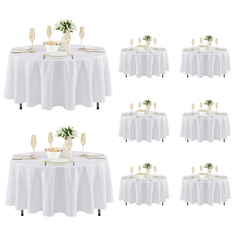 Fitable front view white round tablecloth showing clean drape and elegant look