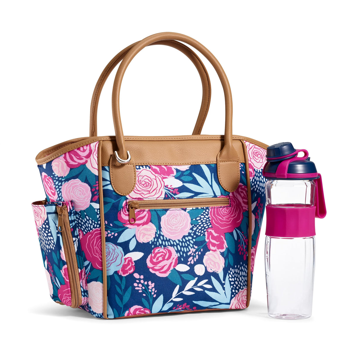 Fit & Fresh front view showing navy tote and handles, stylish and practical