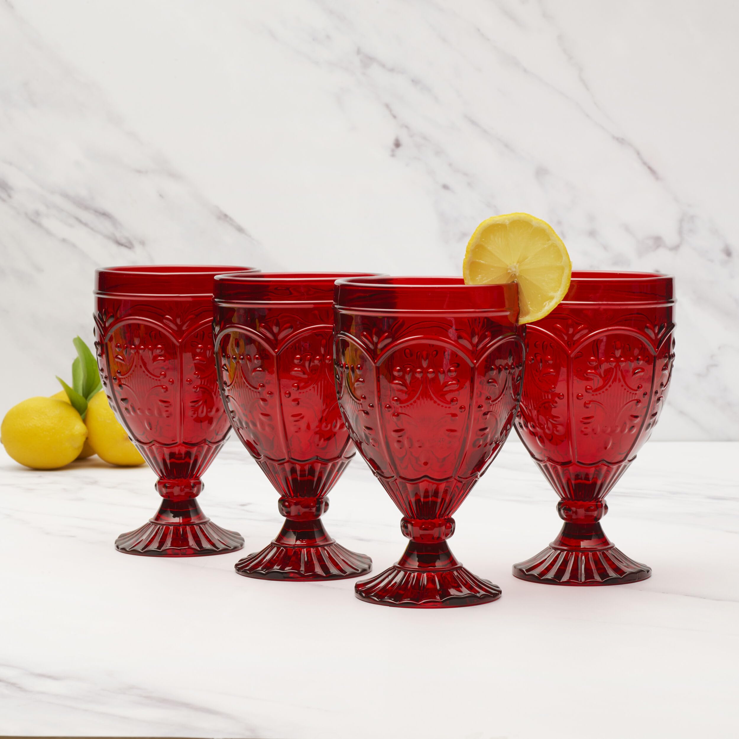 Fitz & Floyd goblet with poured wine showing elegant presentation benefit