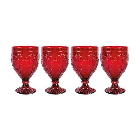 Fitz & Floyd red goblet front view highlighting rich color and decorative appeal