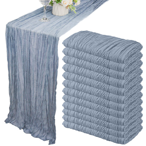 Fivenl front view of 12 dusty blue runners showing quantity and packaging benefit
