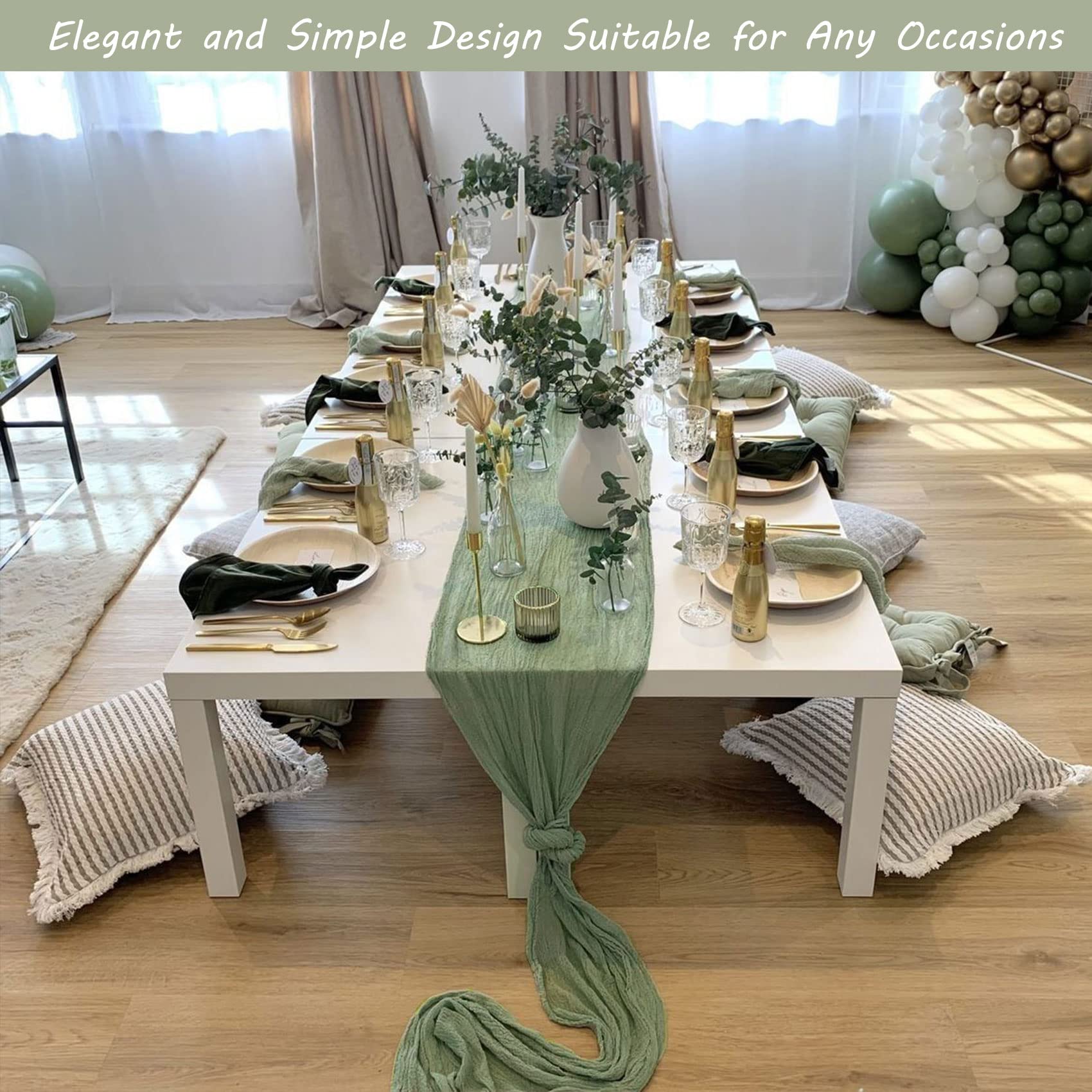 Fivenl runner next to place settings showing size and table coverage benefit