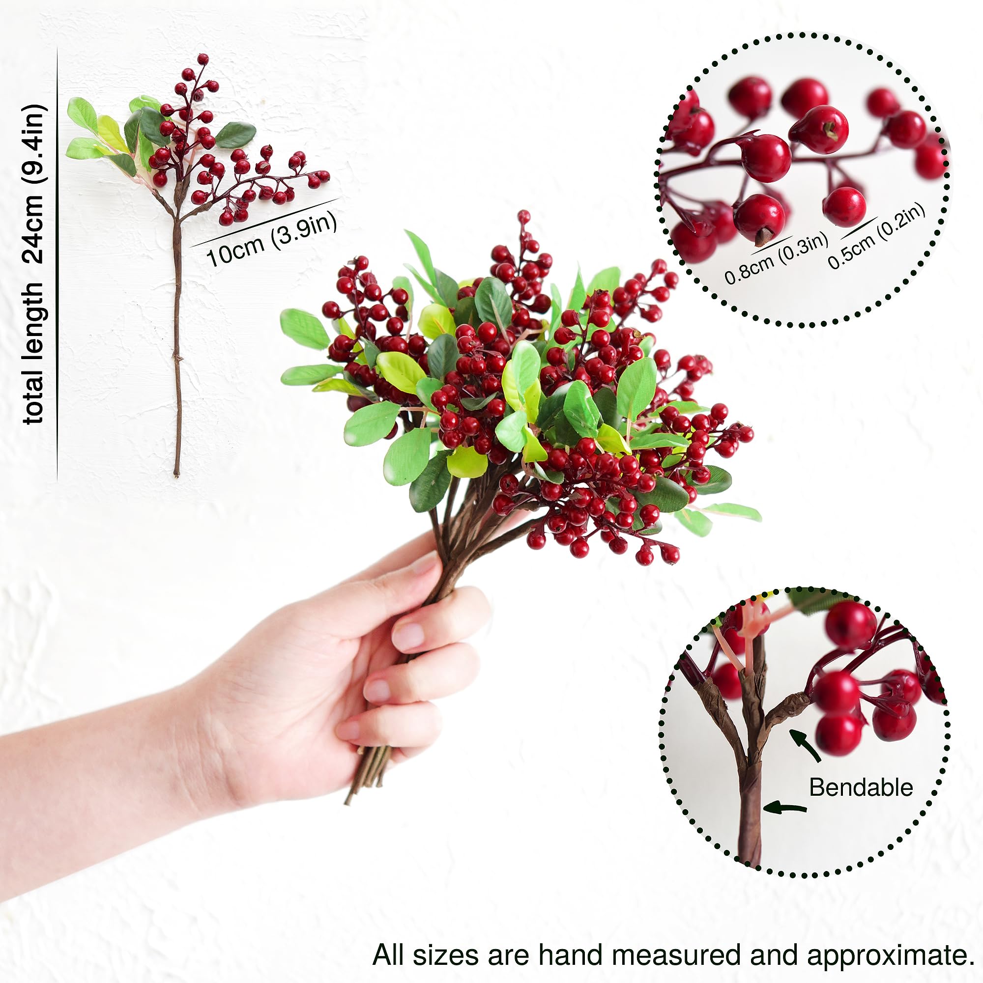 FiveSeasonStuff berry stems next to a ruler, shows compact 9.8 inch size benefit