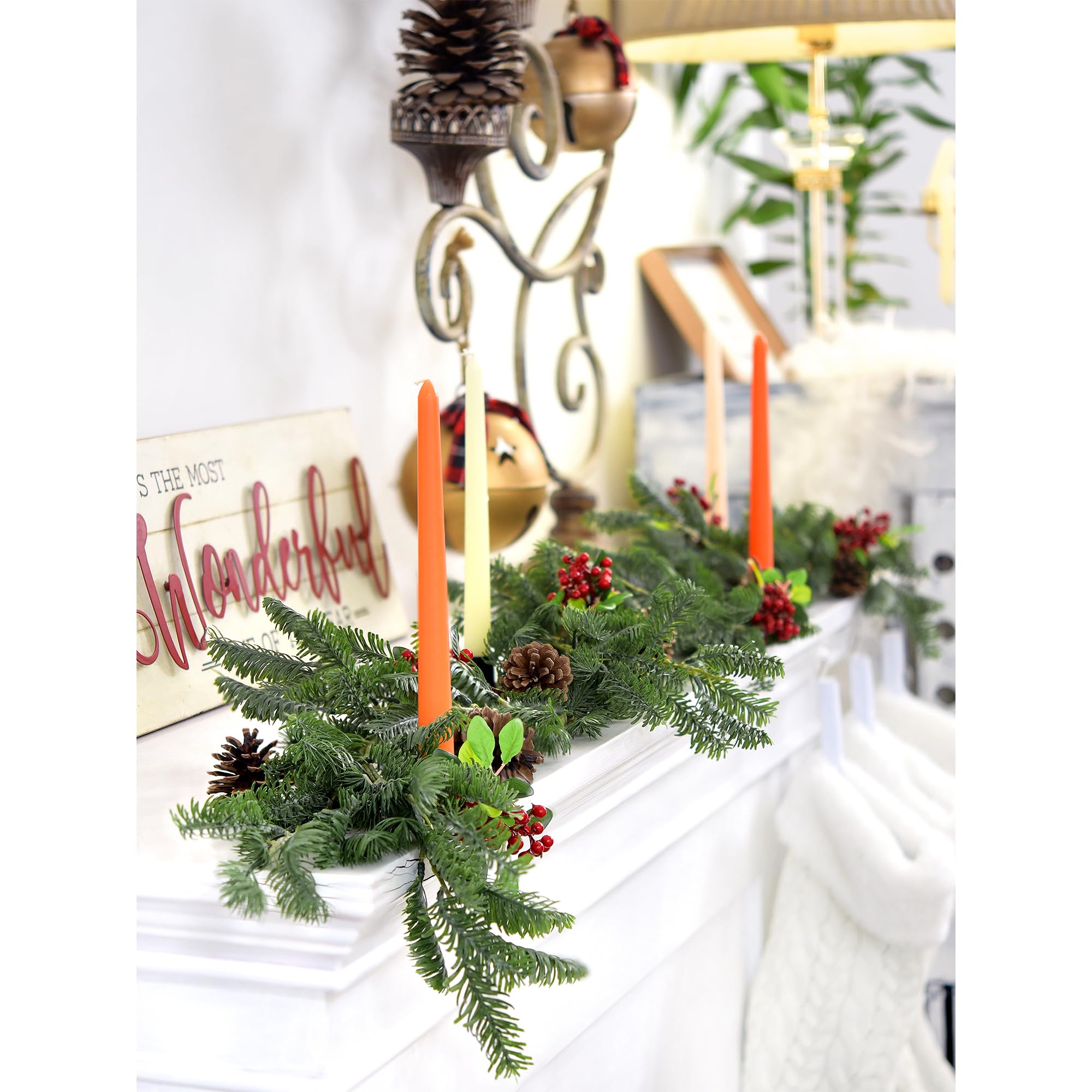 FiveSeasonStuff berry stems woven into a wreath, simplifies DIY garland creation