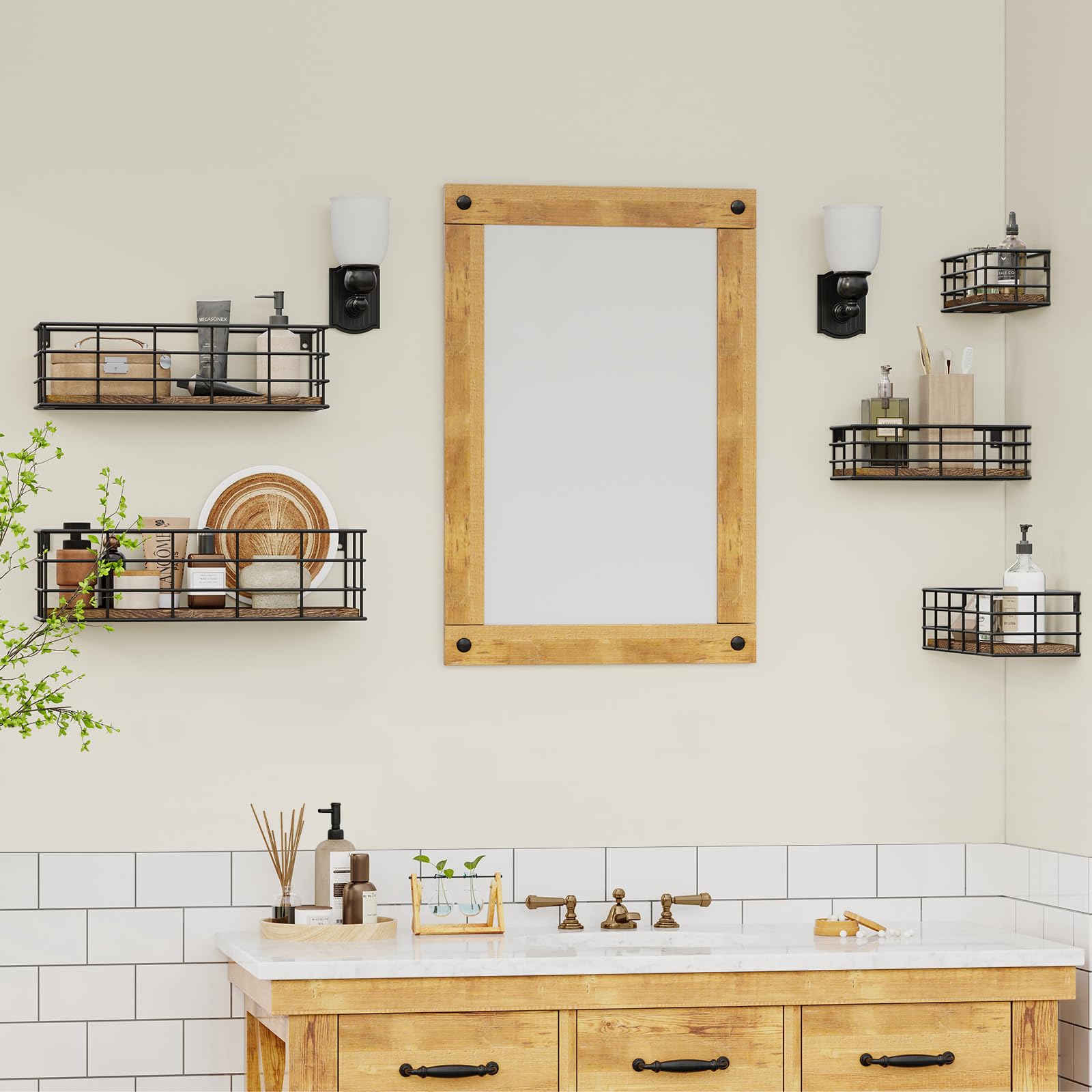 Fixwal shelves in bathroom storing toiletries for tidy, accessible organization