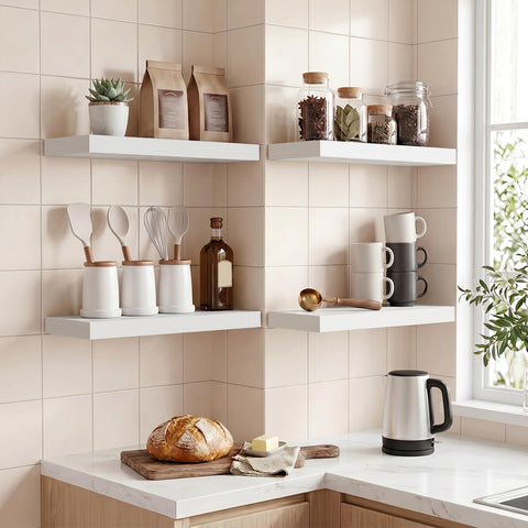Fixwal bathroom installation displaying towels and toiletries for organized storage
