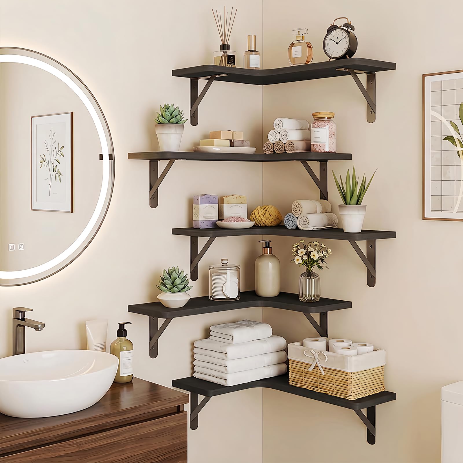 Fixwal bathroom shelf with toiletries, creates tidy small-space storage