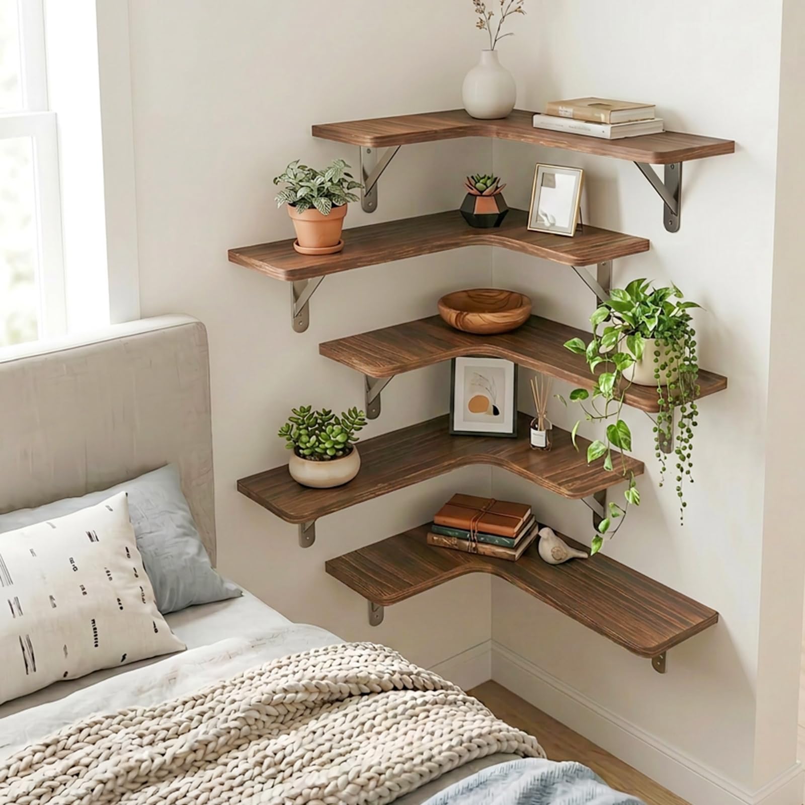 Fixwal shelves styled in kitchen demonstrating organized spices and space saving