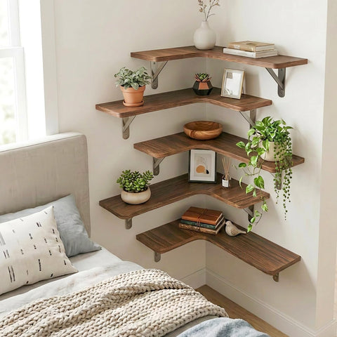 Fixwal shelves styled in kitchen demonstrating organized spices and space saving