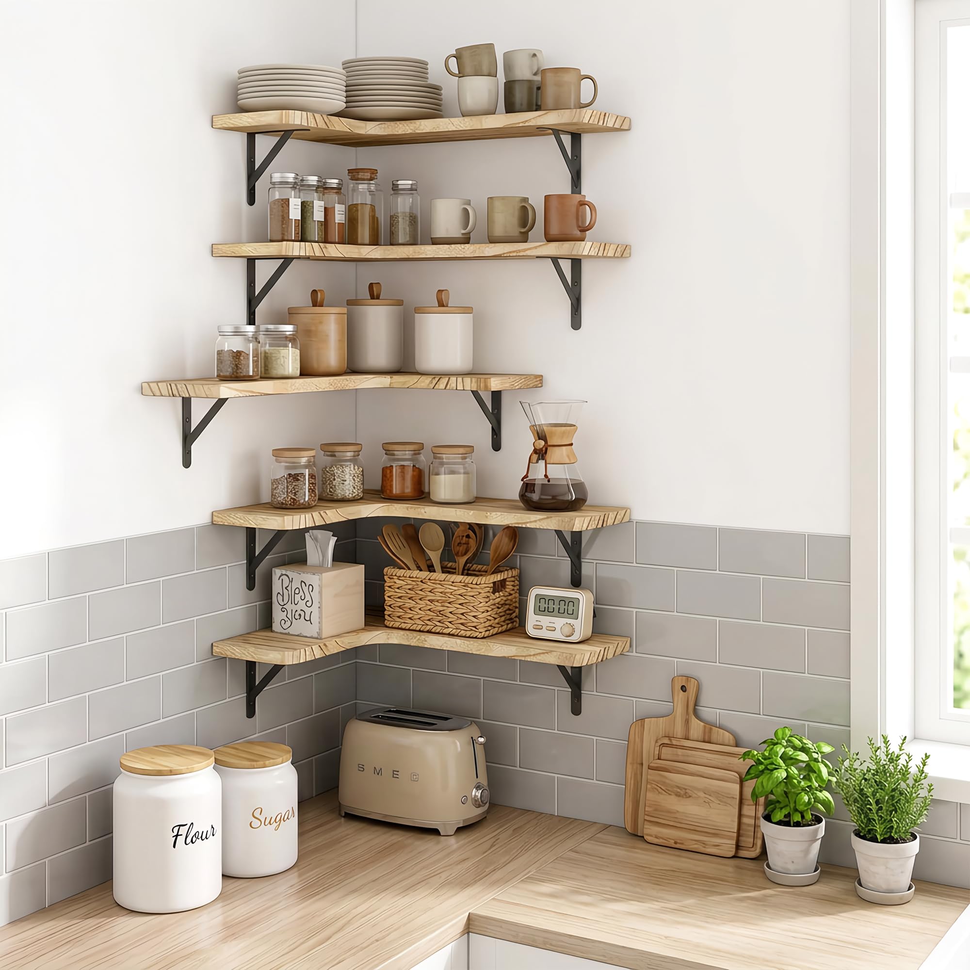 Fixwal shelves mounted in bathroom holding toiletries and towels for space-saving benefit