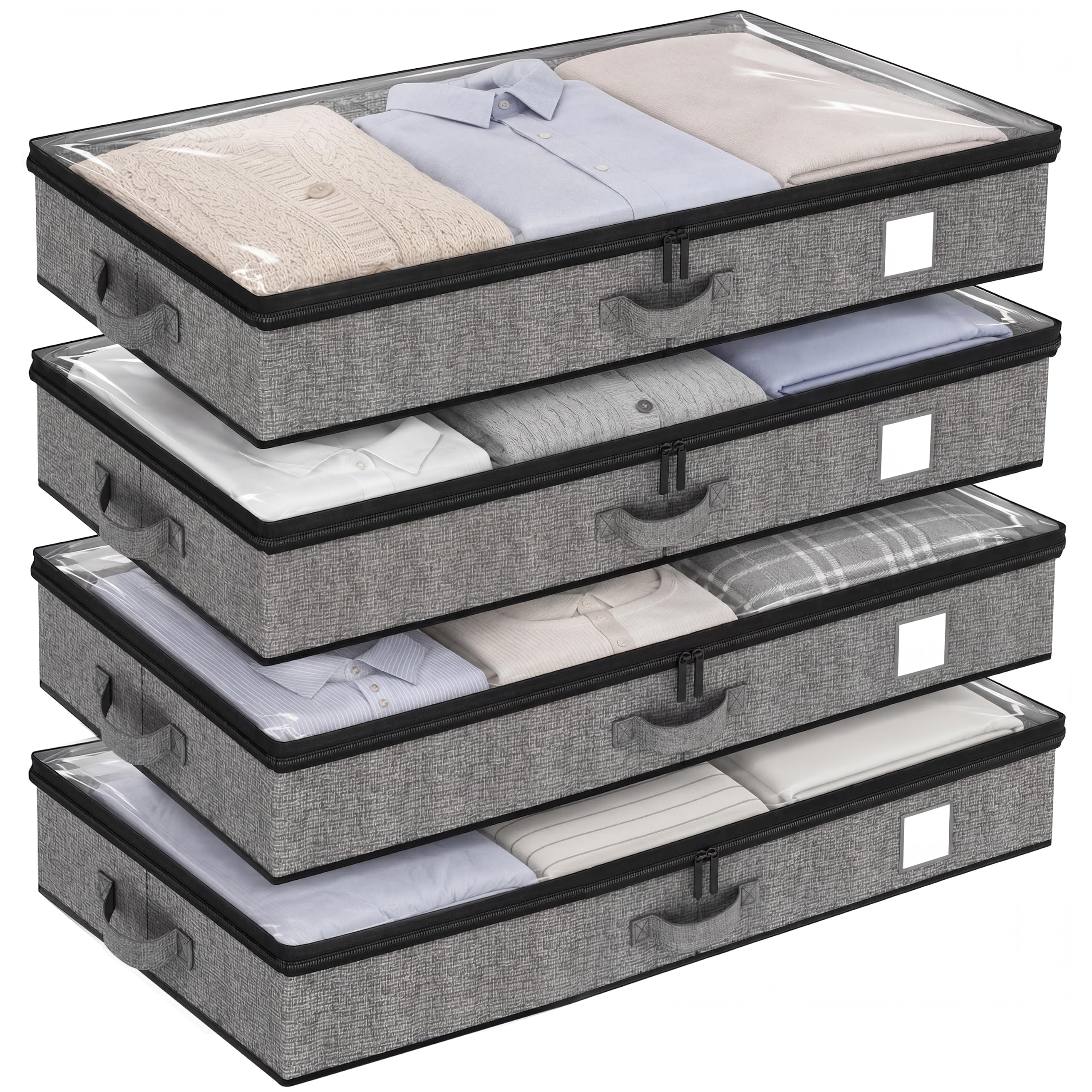 Fixwal front view of four underbed containers showing neat storage