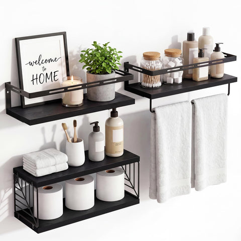 Fixwal front view over-toilet shelf showing organized storage and space savings