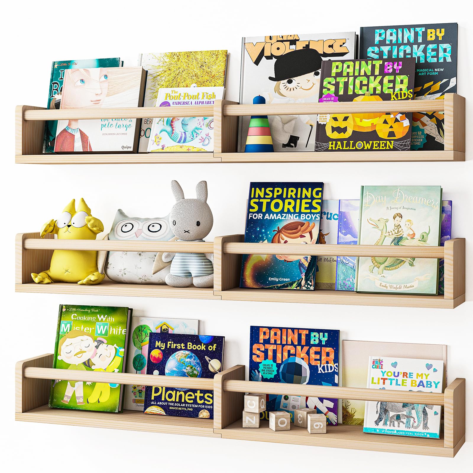 Fixwal front view of three shelves showing neat book display and easy access