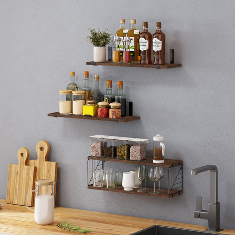 Fixwal styled in rustic bathroom conveying warm decorative storage