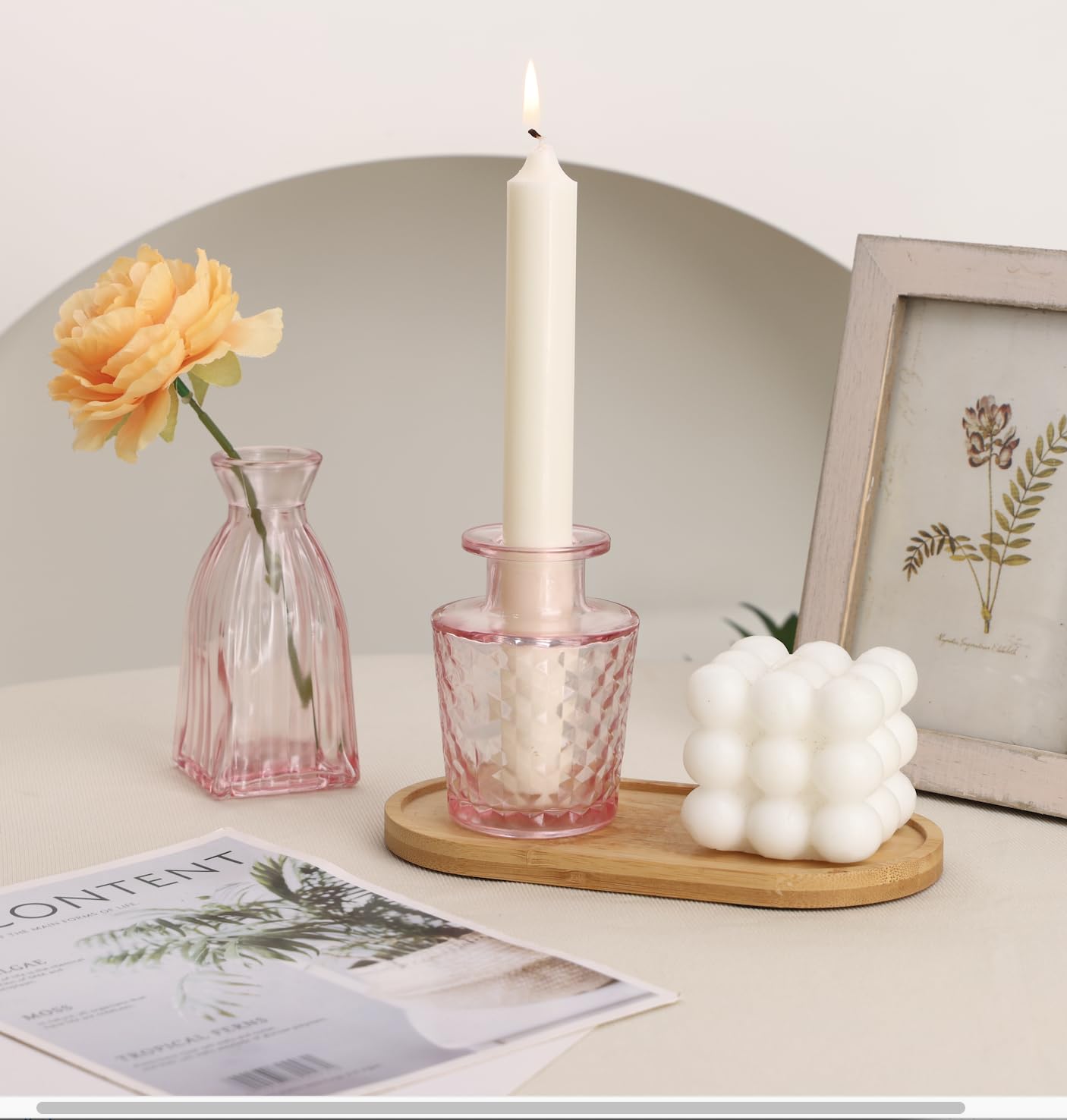 Fixwal pink vase next to ruler shows size for planning table layouts