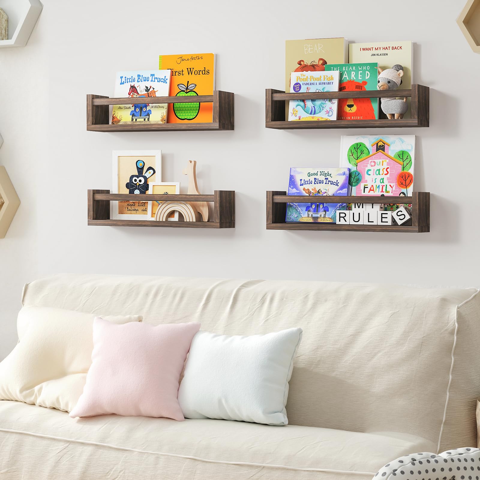 Fixwal shelf with plush penguin for scale to show compact 16.5-inch size