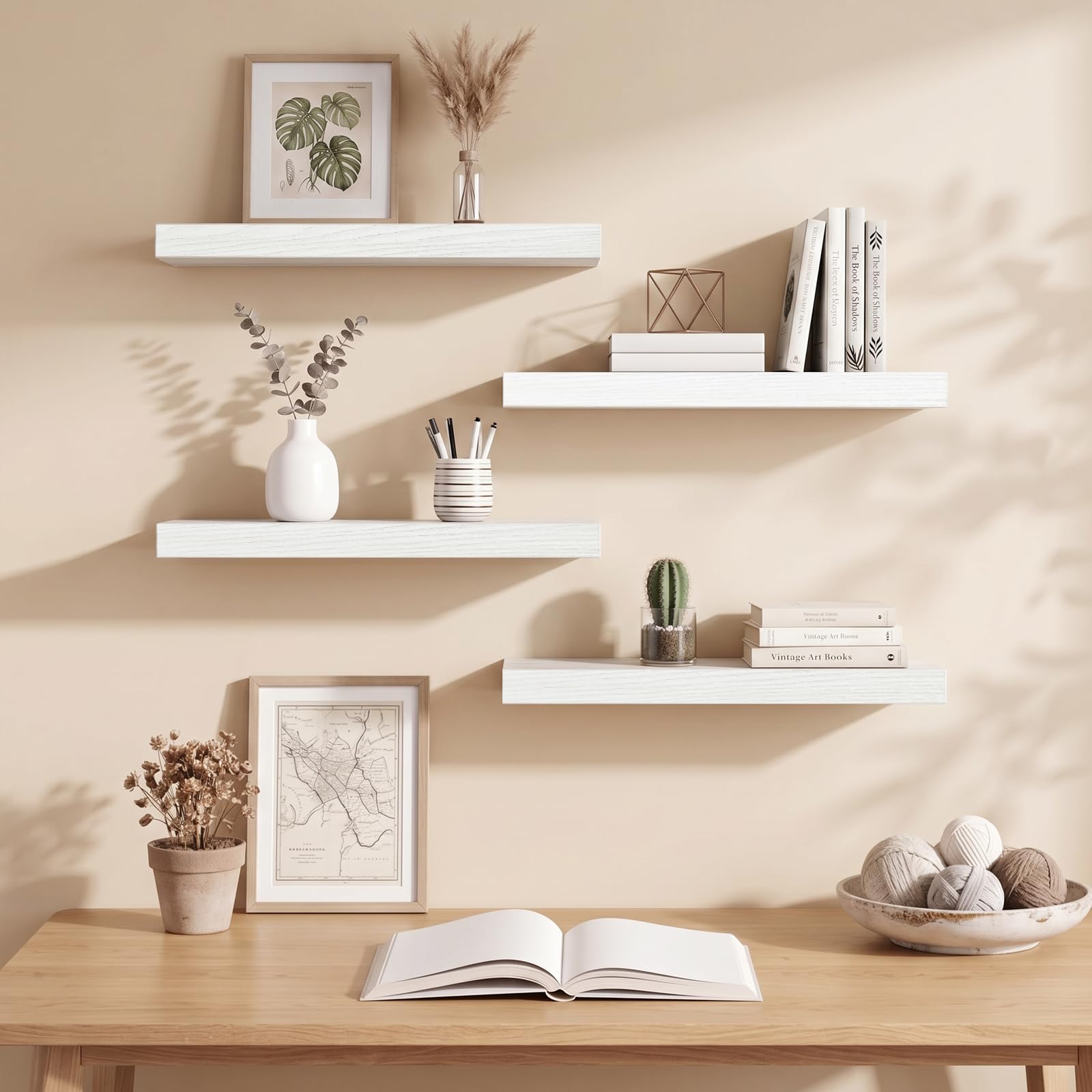 Fixwal shelf beside a book showing 15.8-inch scale for correct size expectation
