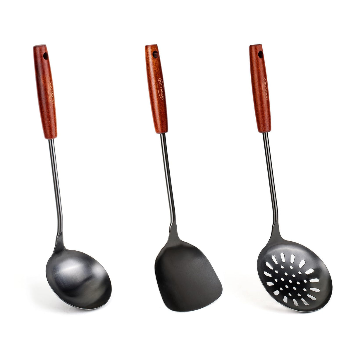 FJNATINH front view of the wok spatula and ladle set showing full length and finish