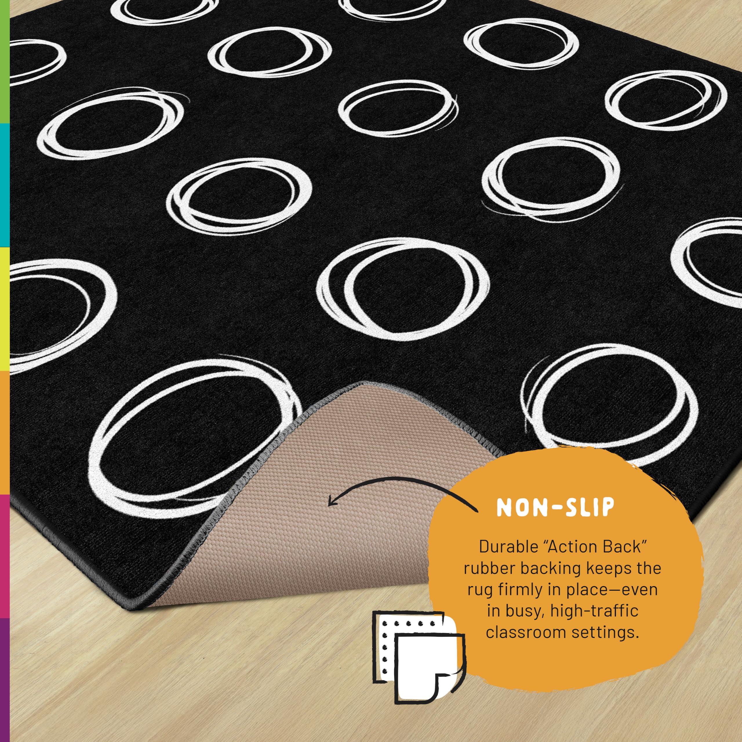 Flagship Carpets beside chairs showing size scale for typical classroom group