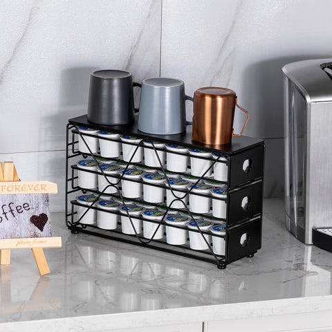 FlagShip beside coffee machine showing organized coffee station benefit