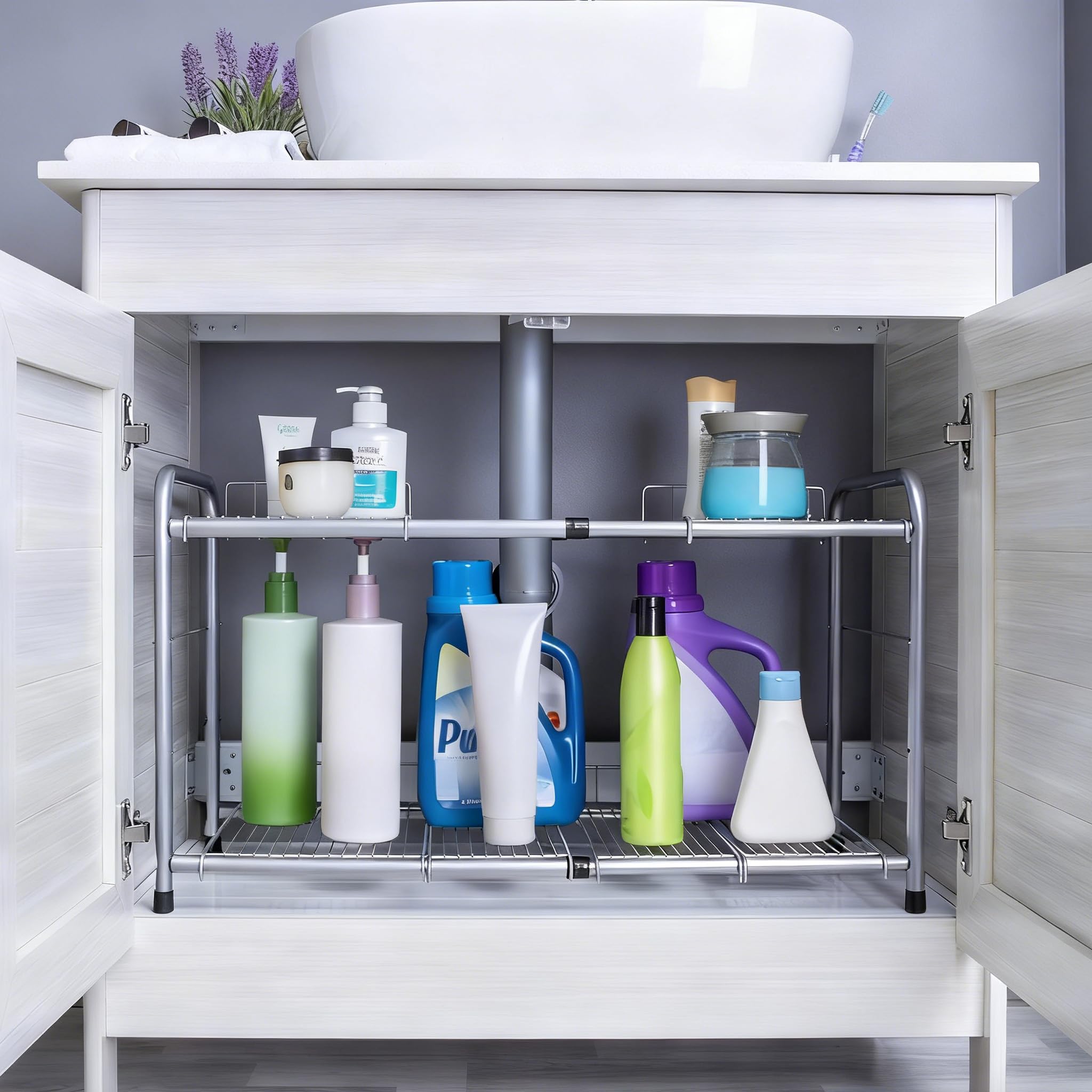 FlagShip shelf with bottles for scale illustrating available storage capacity and organization