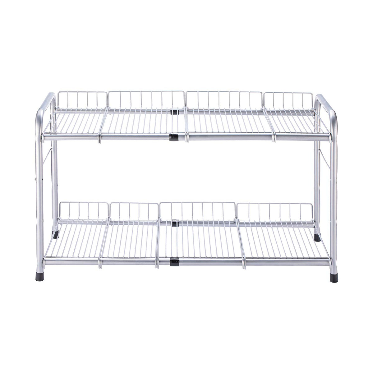 FlagShip front view of expandable under-sink shelf showing two-tier storage and neat organization