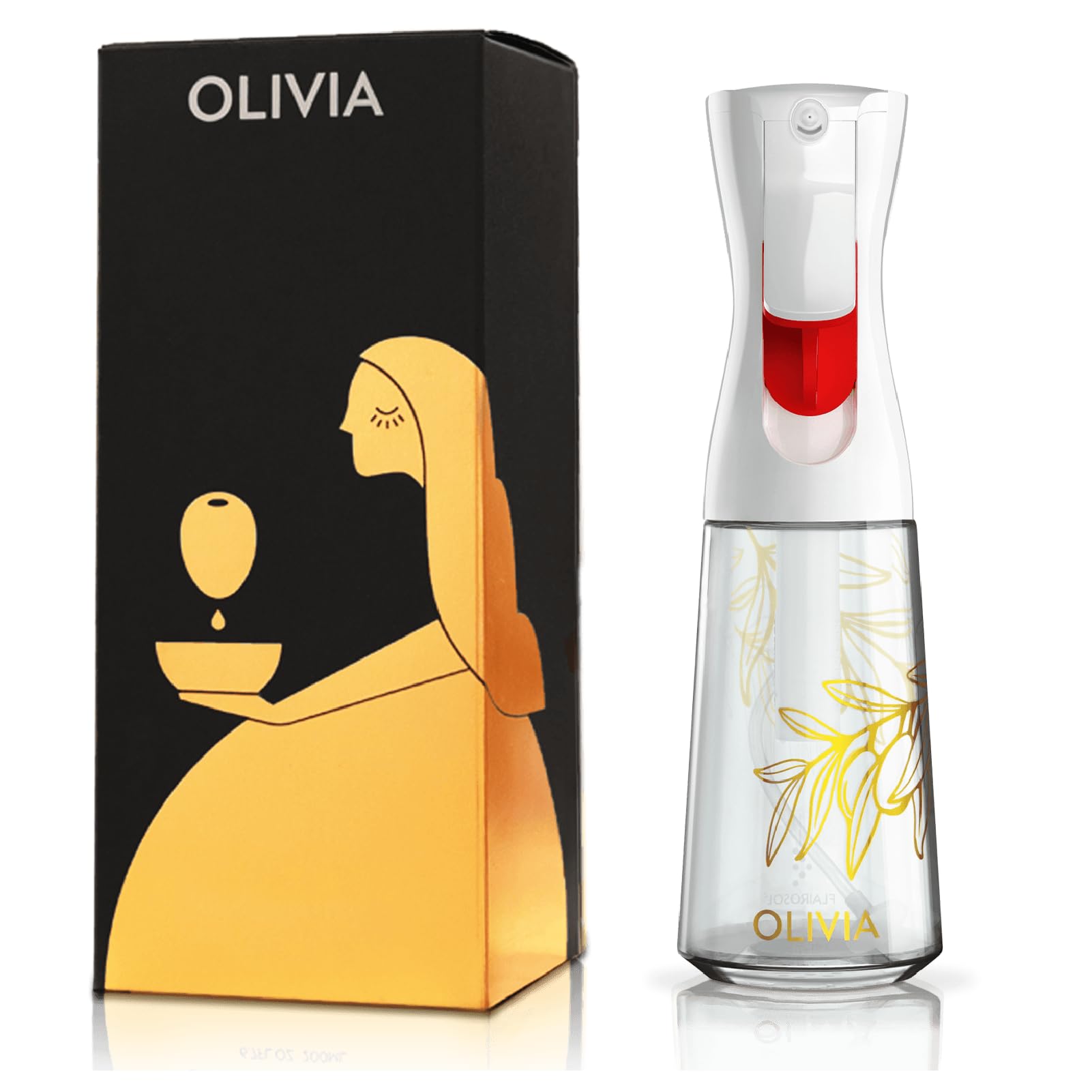 FLAIROSOL front view showing golden leaves design and glass bottle, stylish serving